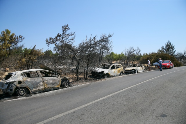 Seferihisar'daki orman yangınında küle dönen araçlar kaldırılıyor!