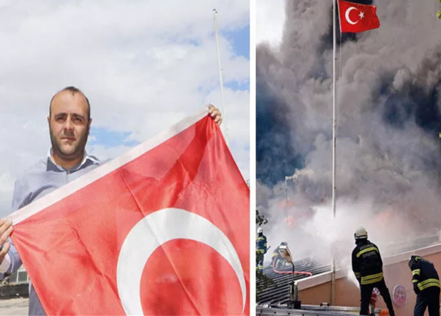 Erzurum’daki üniversite yangınına böyle daldı! Bayrak operasyonu