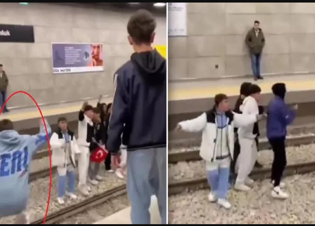 Bursa’da bir grup genç, istasyonda metro raylarına indi